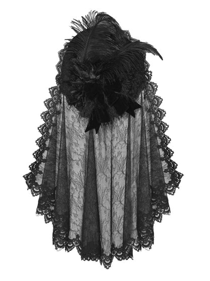 Black Gothic Feather Hat with Velvet Bow & Removable Lace Veil - Blood Supply