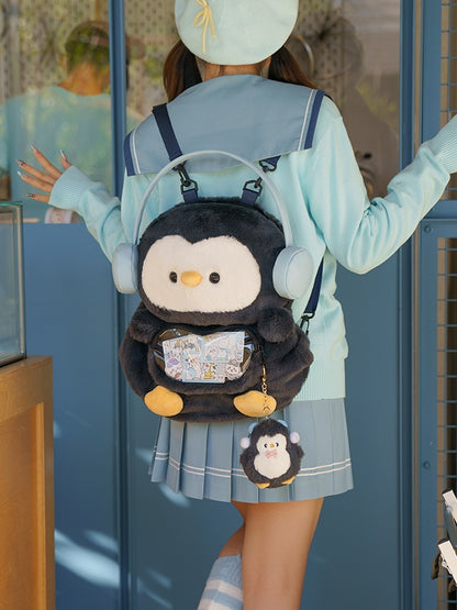 ダークグレーのかわいいペンギン型ぬいぐるみコインケースキーチェーン