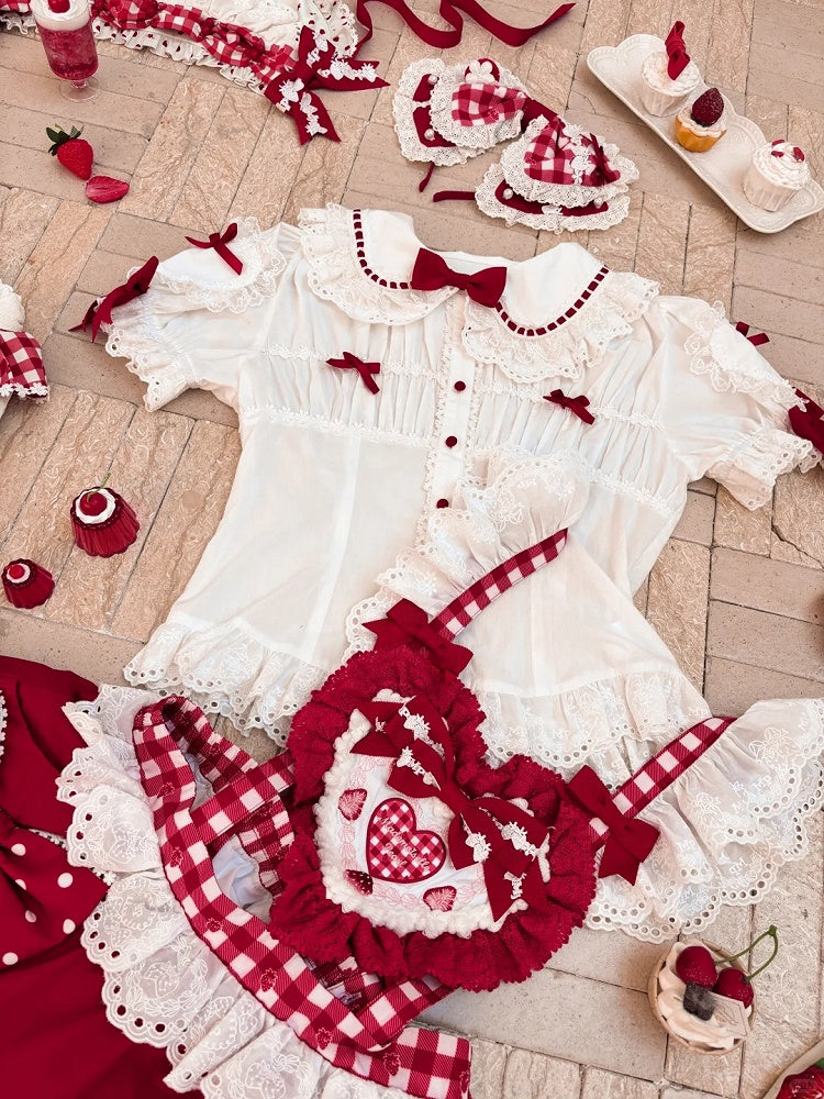 White Short-sleeved Bowknots with Blouse Lolita Red