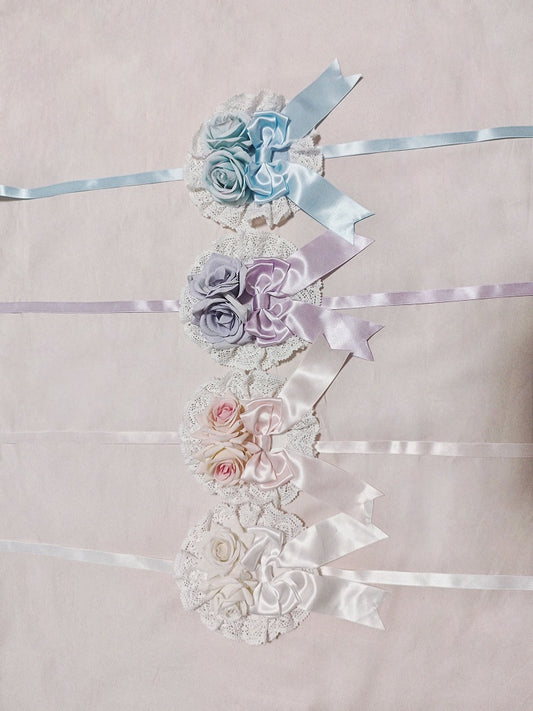 White Hairclip Pink Purple Floral Blue /