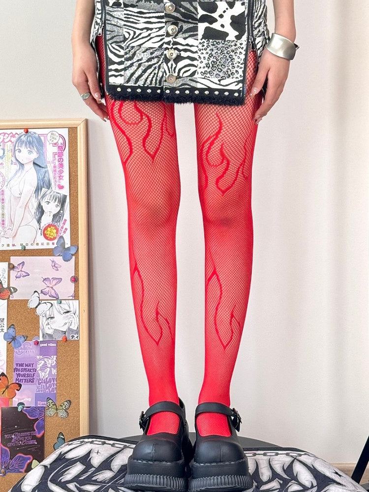 Y2K Pattern Fire Tights Black/Red