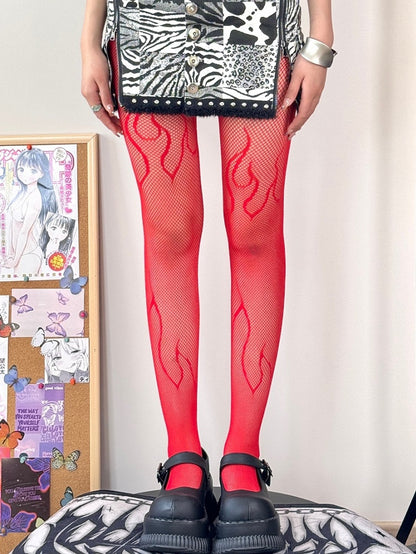 Y2K Pattern Fire Tights Black/Red