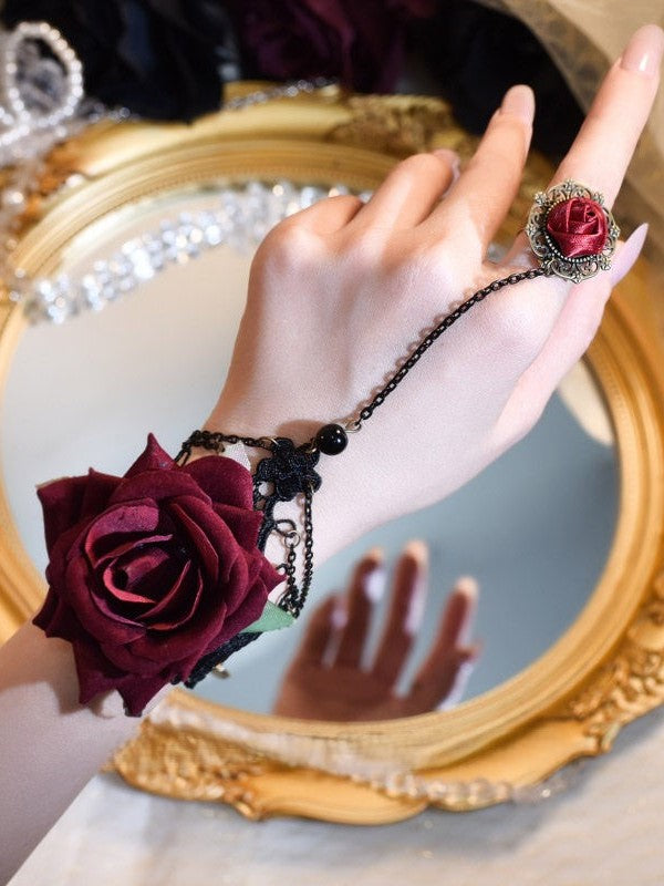 Rose Lace Bracelet Black Decorated Wristband