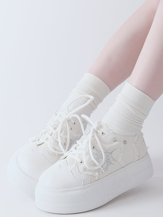 Applique Sneakers White Star Y2K Platform
