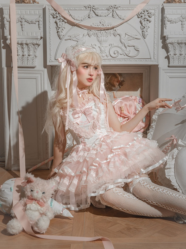Lace-Trimmed Corset Jumper Skirt with Heart Bodice - Mademoiselle Pearl
