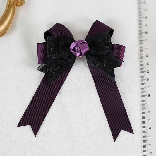 Rose Bowknot Lolita Black Gothic Hairclip Purple and
