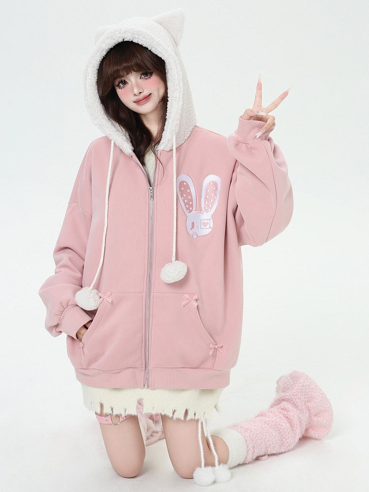 Schwarz/Rosa Kapuzenjacke mit Hasen-Katzenohren-Design