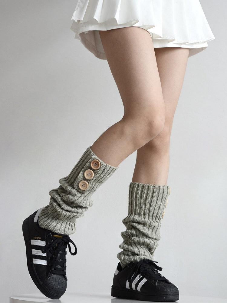 4 Colors Button Decorated Knitted Leg Warmers