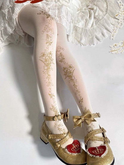 Print Design Pantyhose Black/White Golden