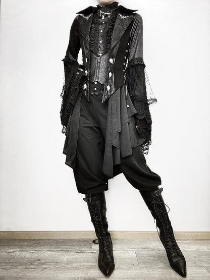 Lolita Ouji All Sleeves Tail Set Fashion Long Bell - Hemd + Weste Schwarz Gothic