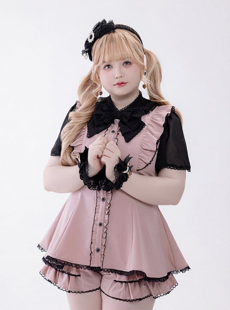Chiffon Ruffle Dress with Lace Trim and Bow Set - Fluffy Heart