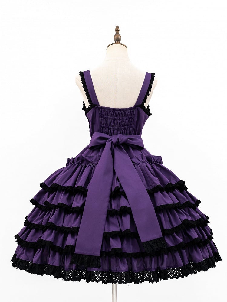 Lolita Gothic and Purple Lace Accents with Trim Dress Ruffles Black Bow Tiered