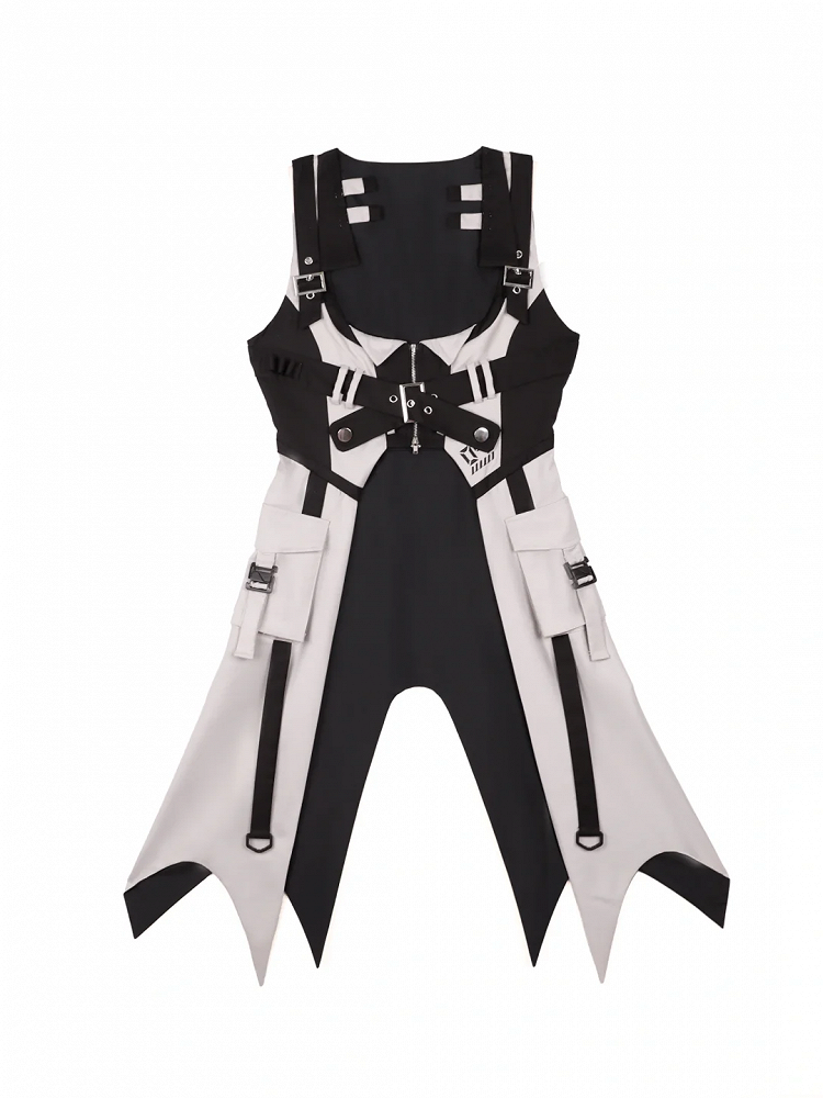 Techwear Style Black and Gray Long Sleeve Outfit with Vest and Shorts - Unknown Star