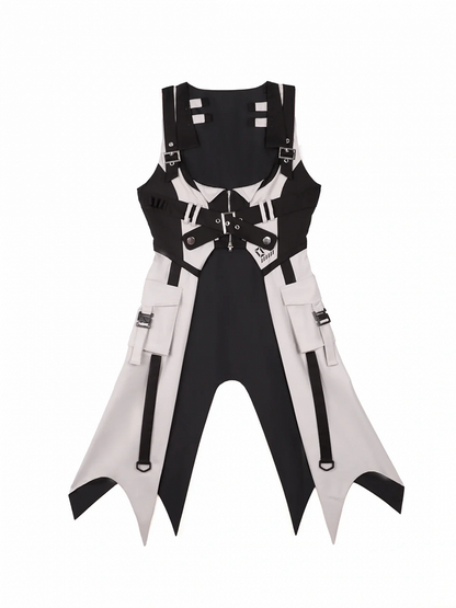 Techwear Style Black and Gray Long Sleeve Outfit with Vest and Shorts - Unknown Star