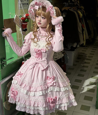 Ärmel Rosa Puff Lolita Schleife Altes Kleid Akzente mit Kurzen Schule