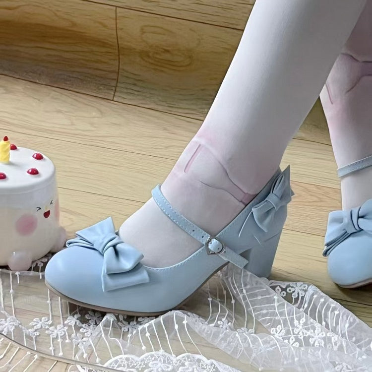 Shoes Accents Bow Blue Heart-shaped Snap Lolita Sky 5cm Sweet Heeled with