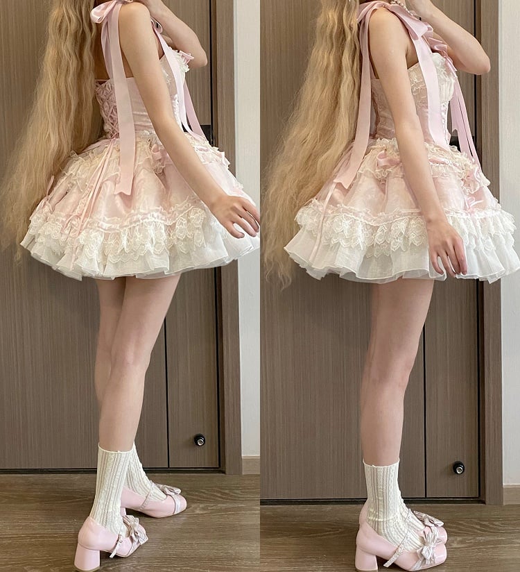 骨太ウエスト ロリータ プリンセス バスク バスト 80-88CM バレエコア ピンク スカート クリアランスサイズ ジャンパー S