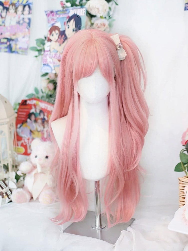 Pink Long Wavy Wig with Side Bangs - Dalao Home