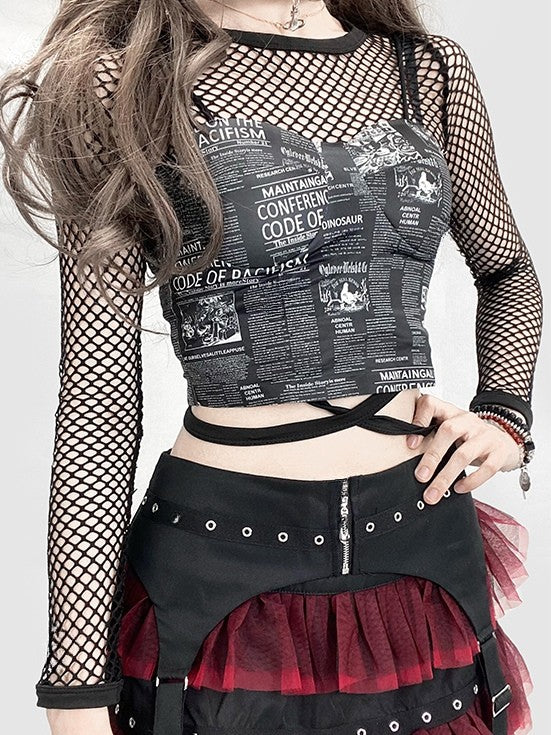 Black Sleeve Top Y2K Glamorous Mesh Long