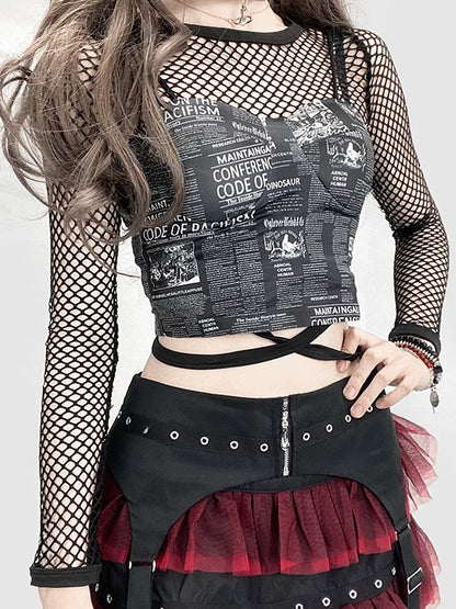 Black Sleeve Top Y2K Glamorous Mesh Long