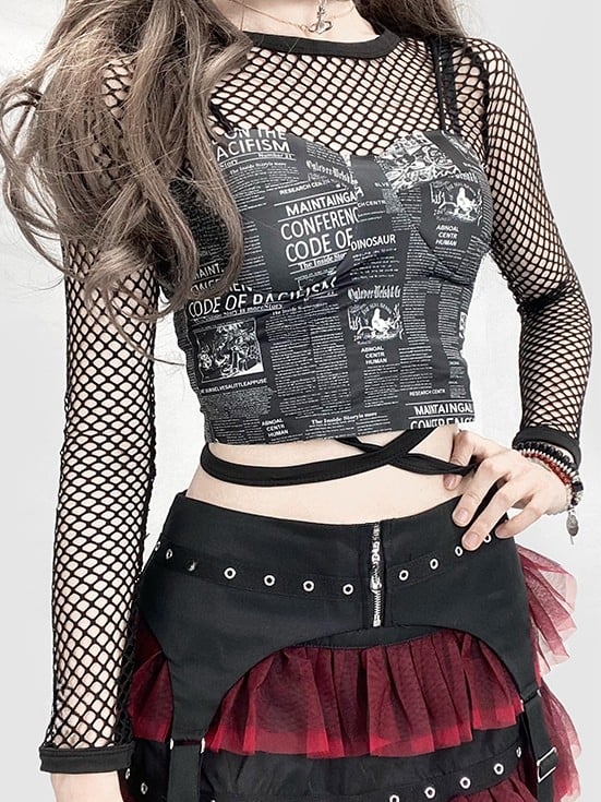 Glamorous Newspaper Black Top Cami Y2K Print