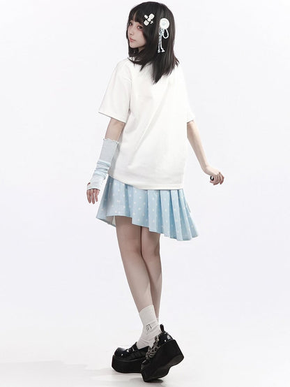 White Round Neck Short Sleeve T-Shirt with Nebula Print - PINK SAVIOR