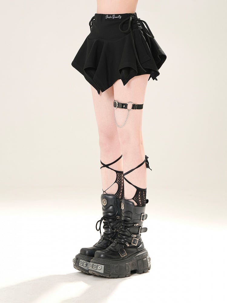 ブラック ドローストリング ウエスト ハンカチヘム ミニスカート