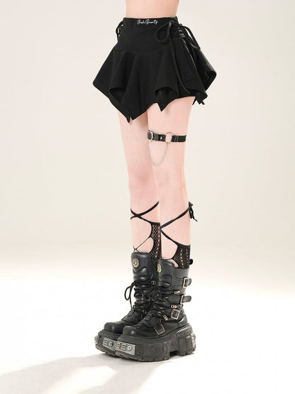 ブラック ドローストリング ウエスト ハンカチヘム ミニスカート