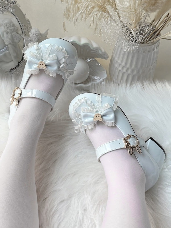 with Shoes PU Accents Low-heel/Mid-heel Bow in Sweet Blue Lolita