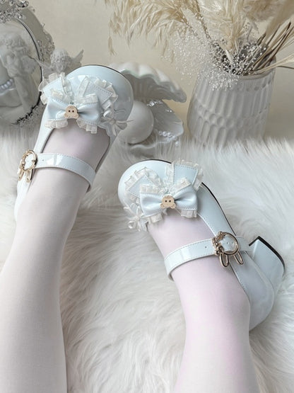 with Shoes PU Accents Low-heel/Mid-heel Bow in Sweet Blue Lolita