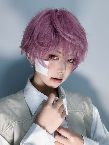 Pink-lila 24CM Kinnlänge Perücke mit Pony