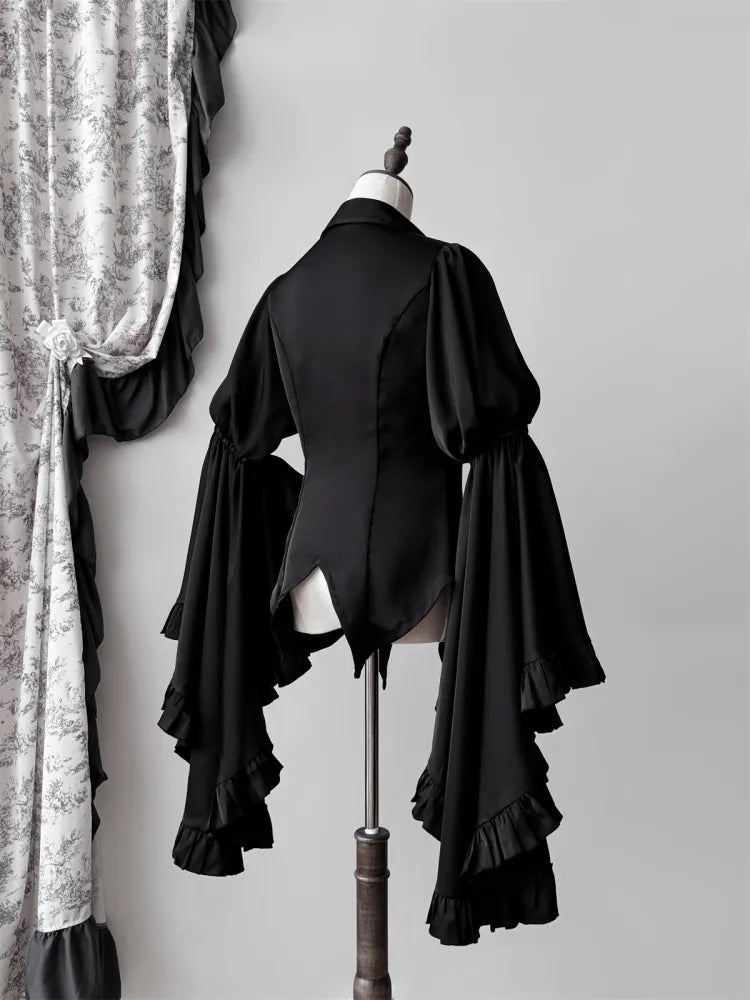 Schwarz / Dunkelblaues Aristocrat Gothic Hemd mit langen Glockenärmeln
