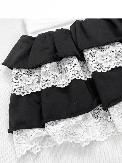 かわいいスカート ブラックホワイトトリム ビタースイート レース ティアード