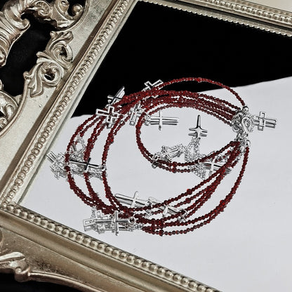 Silbernes Kreuz Charms Rotes Armband