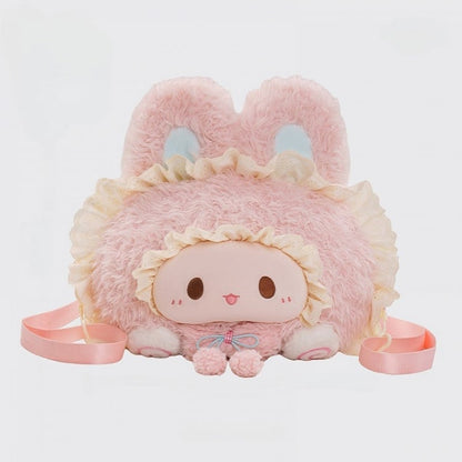 Backpack Plush Rabbit-shaped Trim Lace Pink
