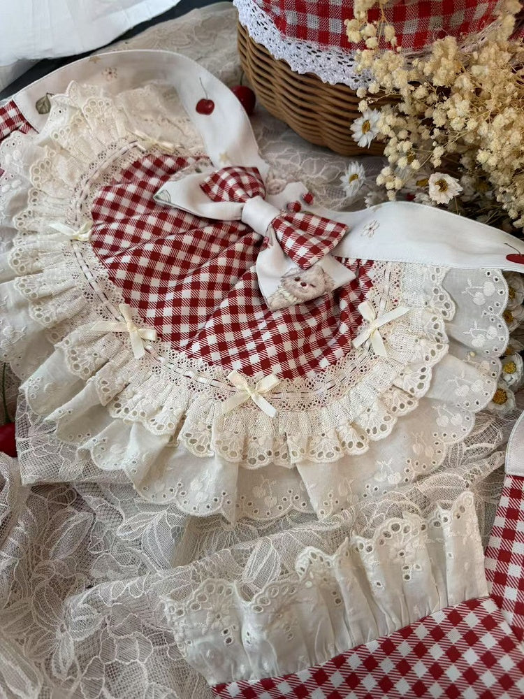 ホワイトパターンギンガム/グリーンレッドエプロン