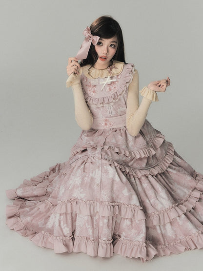 Beige Knit Shirt with Ruffle Collar, Long Sleeves & Pink Bow Detail - Yimu Walnut