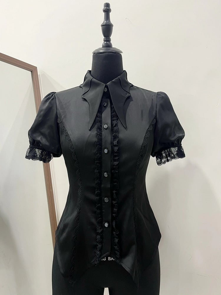 with Lolita Black Blouse Wings Gothic Sleeves Collar Bat Detachable
