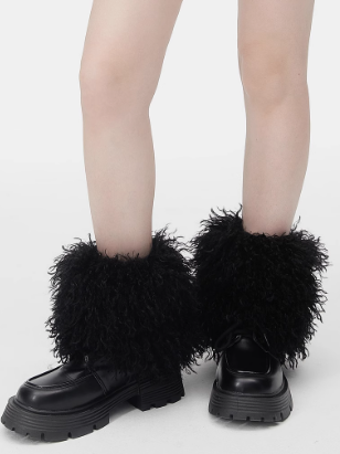 コーヒーキャメルブラックシャギーレッグウォーマー