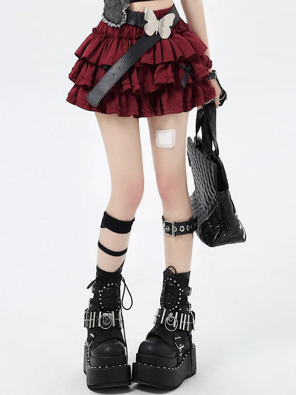 リボン付きスカート 蝶結び スイートティアード レッド ビッグフリー