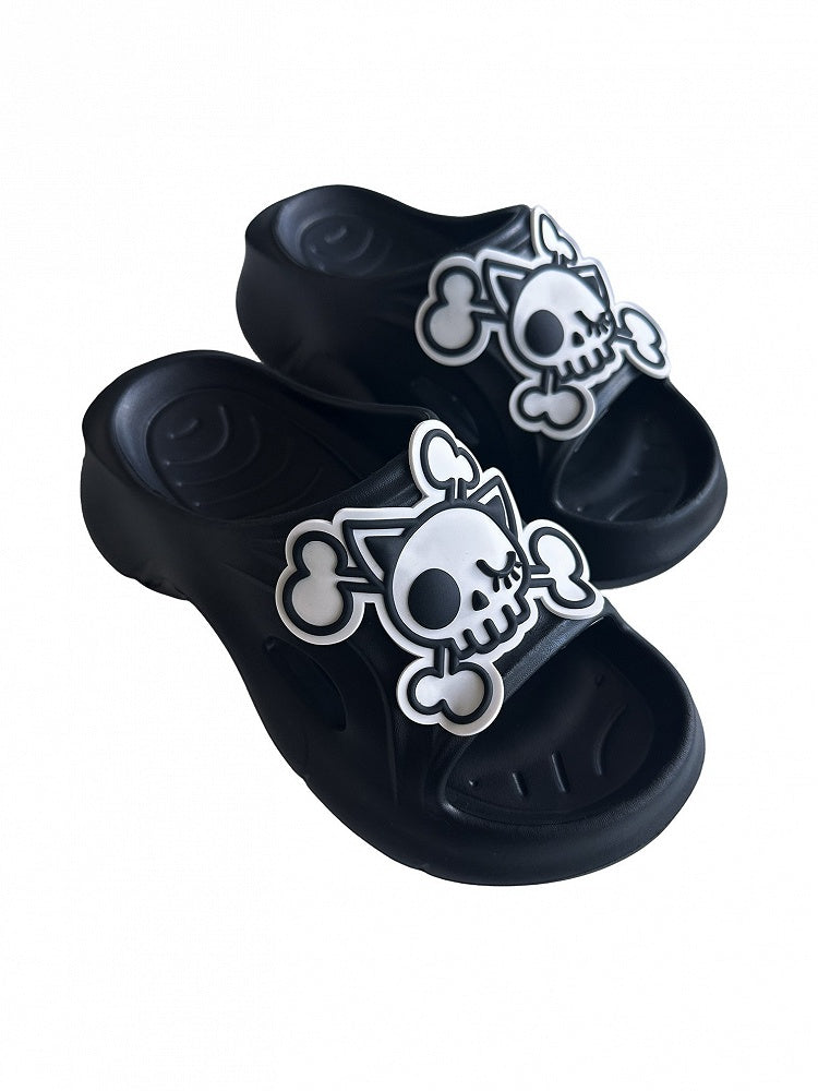 Gothic Summer Black Applique White Slippers Skeleton and