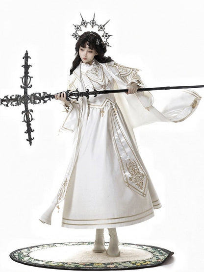 White Gold Long Sleeve Gothic Lolita Dress Coat Cross Accents - Xiong Dou Jiang