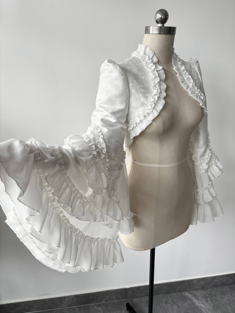 White Gothic Lolita Bell Sleeves Cutout Back Bolero