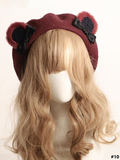 20 Color Options Sweet Lolita Plush Bear Ear Bowknot Beret