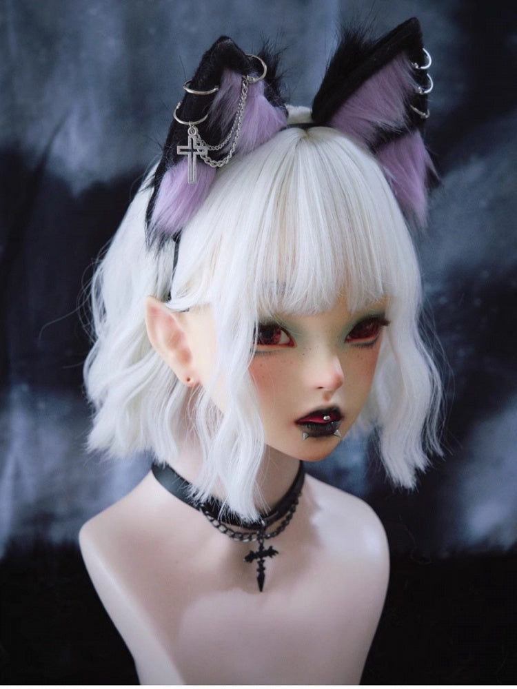 Black & Purple Gothic Wolf Ear KC with Cross Decoration - Strange Sugar