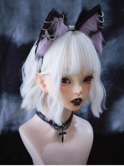 Black & Purple Gothic Wolf Ear KC with Cross Decoration - Strange Sugar