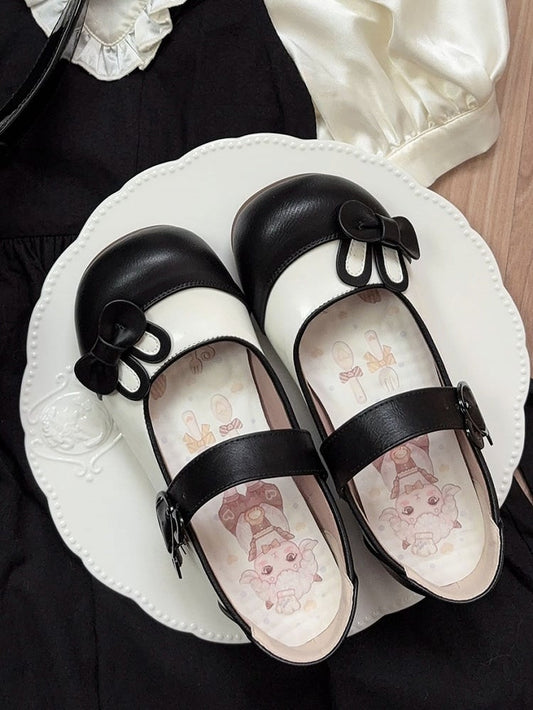 Ear Bowknot Decorated Black Bunny Flats Buckle Bear