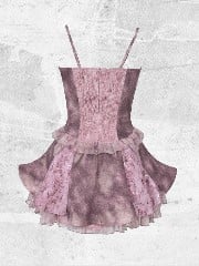 Slip Denim Y2K Totem Embroidery with Punk Ruffles Dress Dusty Pink Studded Tiered Tulle Rhinestoned