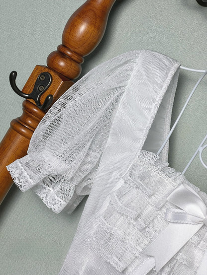 ホワイトスクエアネック半袖ブラウス