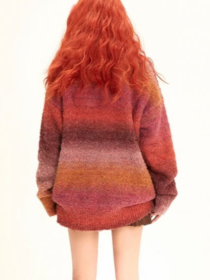 Crewneck Gradient Sweater Vibes Pink Rainbow Pullover Playful Red